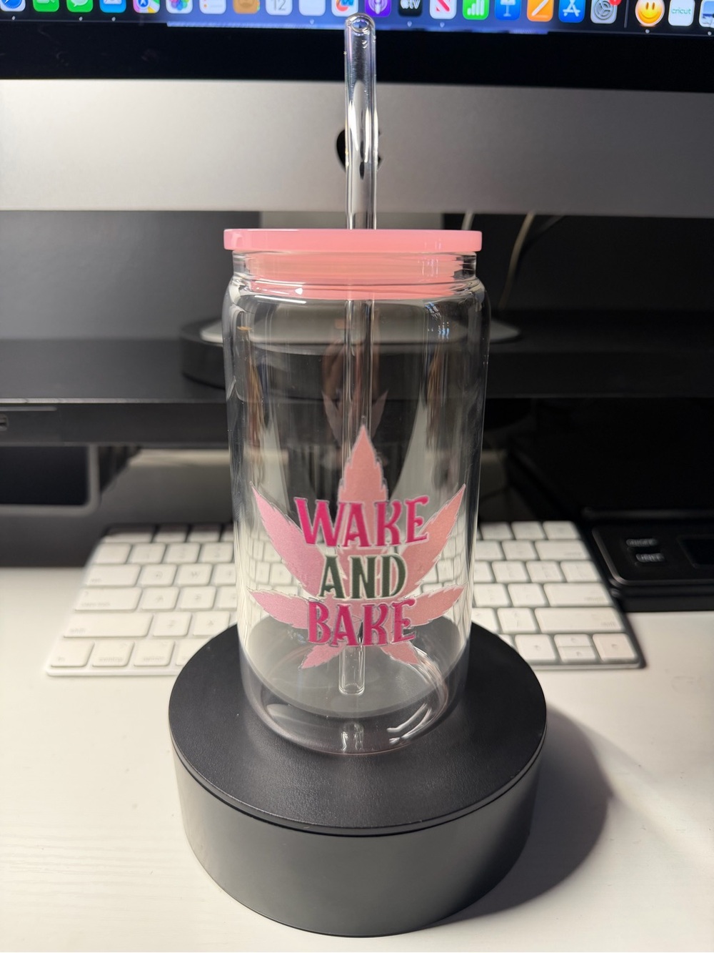 Wake And Bake Pink Leaf Themed Tumbler